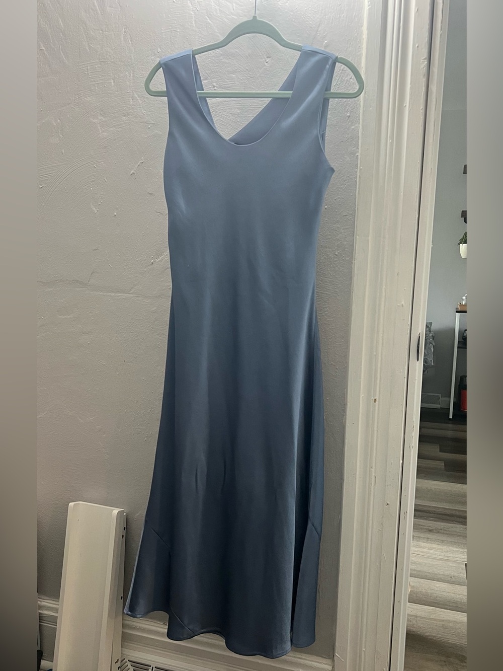 White House Black Market Slate Blue Satin Maxi Dress
